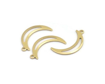 Brass Moon Charm, 24 Raw Brass Crescent Moon Charms With 1 Loop (25x5x0.80mm) M01188