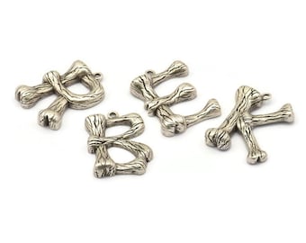 Silver Letter Charm, Antique Silver Plated Brass Bamboo Letter Alphabets, Silver Letter, İnitial Charms, Uppercase, Letter Initial Pendants