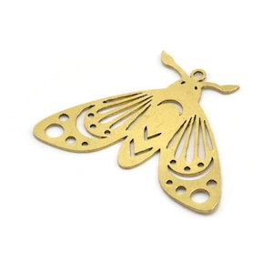 Ciondolo a forma di farfalla in ottone, 6 ciondoli a forma di farfalla in ottone grezzo con 1 anello, accessori per orecchini (26x35x0,60 mm) A3838