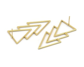 Gold Triangle Earring, 2 Gold Plated Brass Triangle Stud Earrings (46x21x1mm) E034 A1216 Q0847