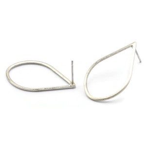 Silver Drop Earrings, 8 Antique Silver Plated Brass Drop Stud Earrings (29x18x1mm) A1705 A2006