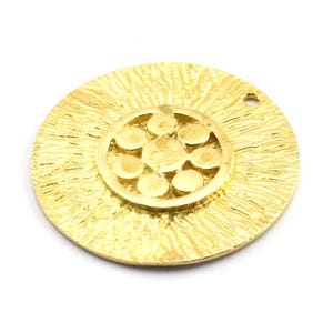 Brass Flower Pendant, 2 Raw Brass Flower Textured Round  Pendants With 1 Loop (29mm) BS 1892
