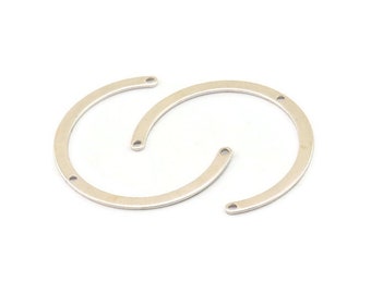 Silver Geometric Charm, 6 Antique Silver Plated Brass Geometric Charms With 3 Holes, Findings (40x3x0.80mm) B0340