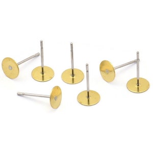 Stainless Steel Earring, 100 Stainless Steel Earring Posts With Raw Brass Flat Pad, Ear Studs (6mm) A0495