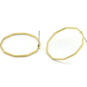 Brass Decagon Earring, 12 Raw Brass Decagon Stud Earrings (25x1mm) BS 1775 A1765