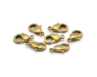 Brass Parrot Clasp, 50 Raw Brass Lobster Claw Clasps (12x6mm) Bh502 A0399