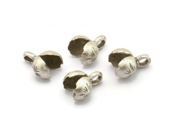 Leather Cord End, 4 Antique Silver Plated Brass End Caps For Lether Cord Cotton Ends  (7.5mm) N0401