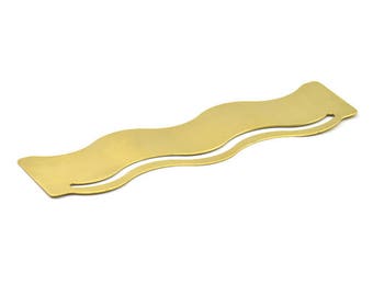 Pulsera de latón en blanco - 2 piezas de latón crudo con estampado de ondas planas (36 x 152 x 0,80 mm) V071