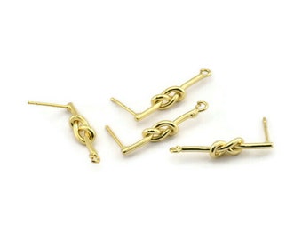 Vergoldete Knoten-Ohrringe, 2 Vergoldete Messing-Knoten-Ohrstecker (26 mm) D1306