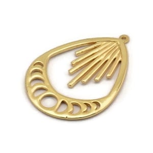 Moon Phases Charm, Gold Plated Brass Moon Phases Charm With 1 Loop, Pendant (44x33x1.5mm) N1129 H0963