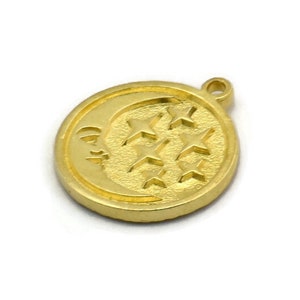Brass Round Charm, Raw Brass Crescent Moon And Star Charms With 1 Loop, Findings (19x17x1.4mm) N2326