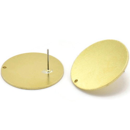Pendiente redondo de latón, 2 pendientes de botón redondos de latón en bruto con 1 orificio (27 x 1 mm) M03218 A2599