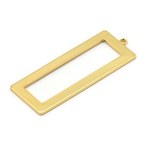 Gold Rectangle Charm, 2 Gold Plated Brass Rectangle Charms With 1 Loop, Earrings, Pendants, Findings (40x15x1mm) D0682 H0930