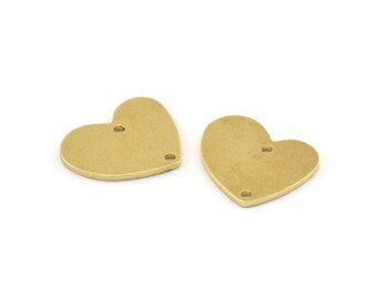 Brass Heart Charm, 12 Raw Brass Heart Charms With 2 Holes (16x14x1mm) M852