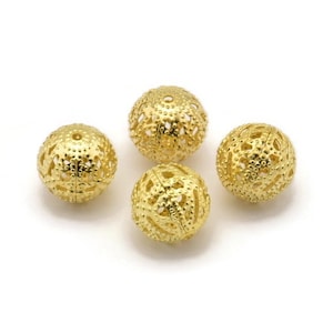 10 Raw Brass Filigree Ball Beads , Findings (12 Mm)   D0201--C040