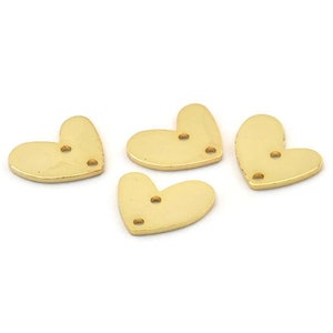 Gold Heart Charm, 6 Gold Plated Brass Heart Charms With 2 Holes (14x11x1mm) M858