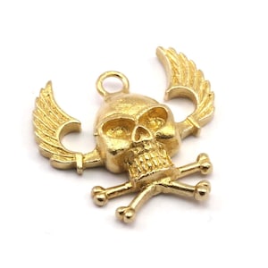 Brass Skull Pendant, 2 Raw Brass Skull Pendants (26x27mm) N0196