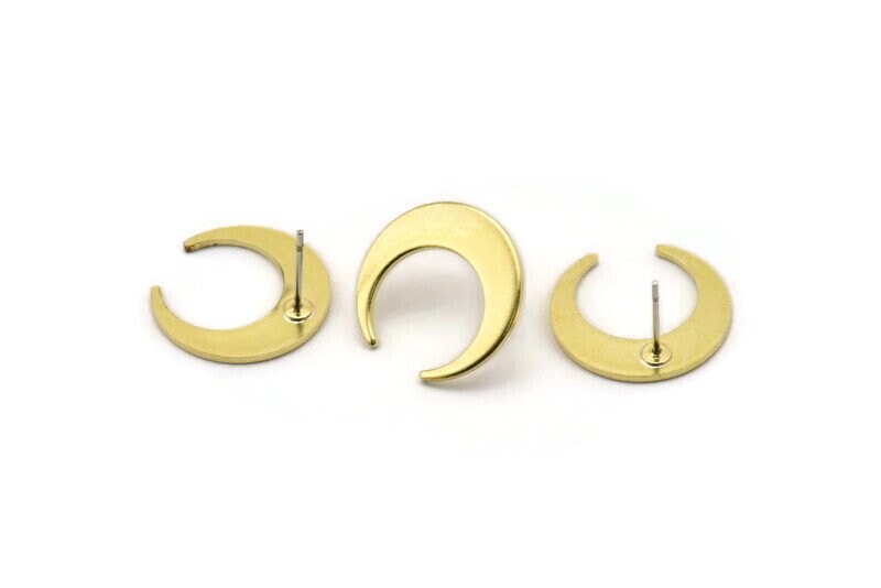 アクセサリー moon Brass Moon Earring, 6 Raw Brass Crescent Moon Stud Earrings