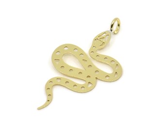 Brass Snake Charm, 6 Raw Brass Snake Pendants With 1 Loop, Charms, Findings (40x22x0.60mm) A3231