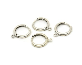 Pendientes de plata con cierre de palanca, 6 pendientes de latón chapados en plata antigua con cierre de palanca, fornituras (14 mm) A0789