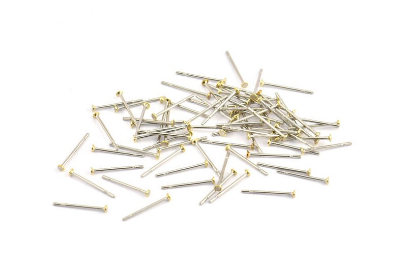 Earring Post Stud Ear Studs 250-202L Stainless Steel Earring Posts With Raw Brass 1.6mm Flat Pad BS 2227
