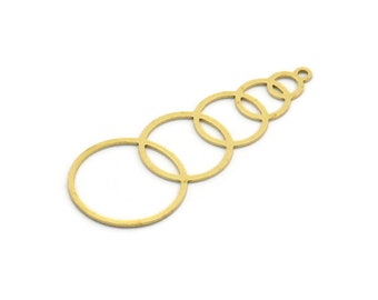 Brass Geometric Charm, 4 Raw Brass Round Charms With 1 Loop (47x18x0.60mm) A6526