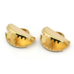 Half Moon Crimp, 5 Gold Plated Brass Ribbon Crimp Ends With 1 Loop, Findings (15x12.5mm) D0152 Q0401