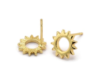 Gold Sun Earring, 8 Gold Plated Brass Sun Stud Earrings (10x1.2mm) N1216 Q1080