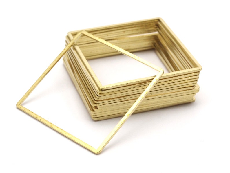 Square Ring Charm 6 Raw Brass Square Connectors 42mm Bs image 4