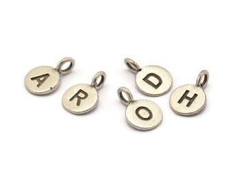 Charm in argento, Ottone placcato argento antico, Lettera in argento, Perline per lettere, Ciondoli alfabeto, Lettere iniziali, Bracciale Charm - F128