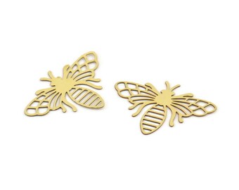 Brass Bee Charm, 20 Raw Brass Bee Charms, Findings (19x26x0.30mm) D1679