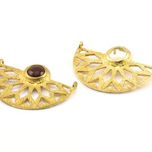 Brass Ethnic Pendant, 2 Raw Brass Semi Circle Pendants with 2 Loops and 1 Pad Setting (36x25x3x1mm) BS 1948