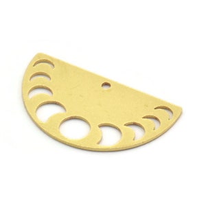 Semi Circle Charm, 6 Raw Brass Moon Phases Shaped Charms With 1 Hole, Charms, Findings (18x32x0.80mm) A6235