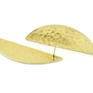 Brass Semi Circle Earring, 2 Hammered Raw Brass Half Moon Stud Earrings (51x16x1mm)  N1024