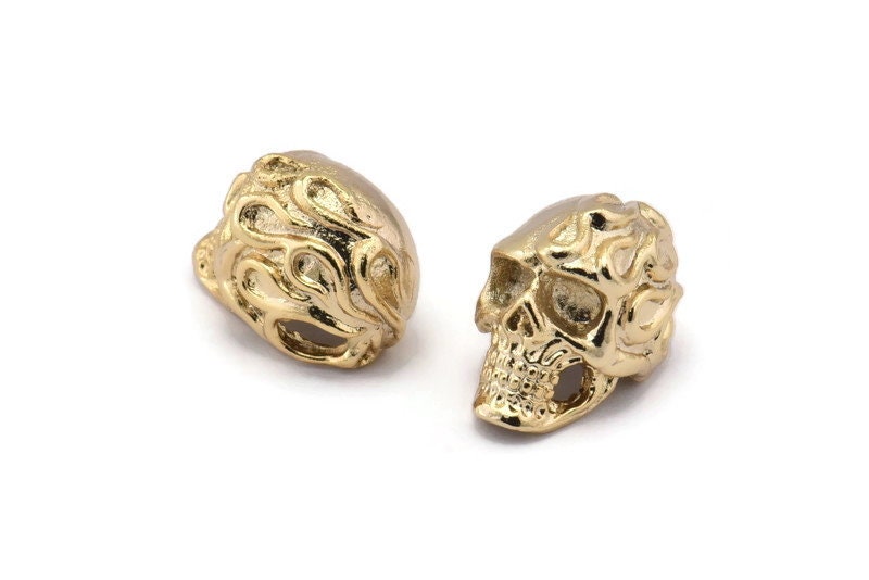 アクセサリー GOLDKID BRASS SKULL BRACELET Gold Skull Head, 1 Gold Plated Brass Skull Head Bracelet Part