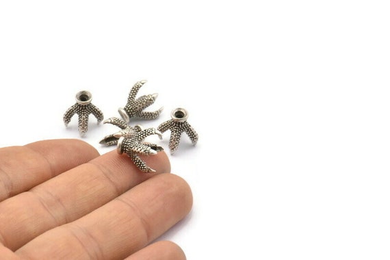 Dragon Bead Claw, 4 Antique Silver Plated Brass Dragon Claw