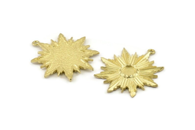 Brass Badge Charm 2 Raw Brass Rosette Charm Pendants With 1 Loop 37x34mm Earrings Pad Size 6mm N757