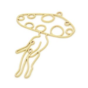 May include: Gold-toned metal charm shaped like a mushroom with a dotted cap and a long stem.