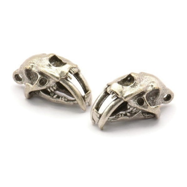Sabre Tooth Cat, Antique Sİlver Plated Brass Sabre Tooth Cat Skull Pendants, (21x11x12mm) N0485 H0166