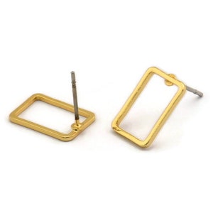 Gold Rectangle Earring, 8 Gold Plated Brass Rectangle Stud Earrings (9x13x0.8mm) D0327 A1210 H0479