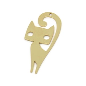 Brass Cat Charm, Raw Brass Cat Charms With 1 Hole, Findings (30x13x0.60mm) SMP2578
