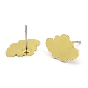 Earring Studs, 10 Raw Brass - Cloud Shaped Stud Earrings - Brass Earrings - Earrings (10x14x0.60mm) A3996