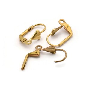 Leverback Earring Findings, 50 Raw Brass Leverback Earring Findings With Shell (15x9mm) Brsl 90 A0609 image 2