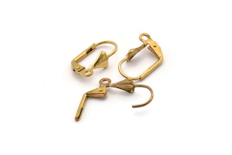 Leverback Earring Findings, 50 Raw Brass Leverback Earring Findings With Shell (15x9mm) Brsl 90 A0609 image 2