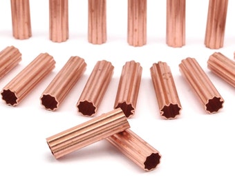 Copper Star Tubes - 12 Raw Copper Star Shaped Tube Beads  (6x20mm)  D0452