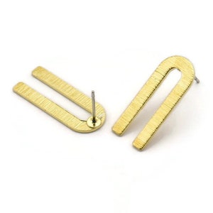 U Shape Earring, 8 Textured Raw Brass U Shaped Stud Earrings (22x9x0.80mm) M02095 A2491