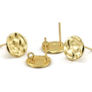 Gold Round Earring, 4 Gold Plated Brass Round Earring Studs, With 1 Loop (11mm) N1213 H0269