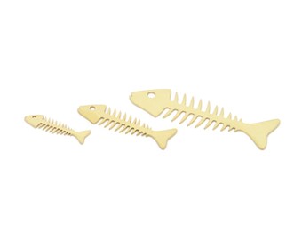 Brass Fish Bone Charm, Raw Brass Fish Bone Charms, Blanks, Findings (20/30/44x0.60mm) SMP2144