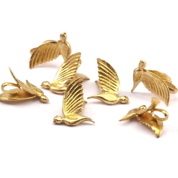 Tiny Bird Charm, 10 Raw Brass Bird Necklace Pendants (13x10mm) N0429