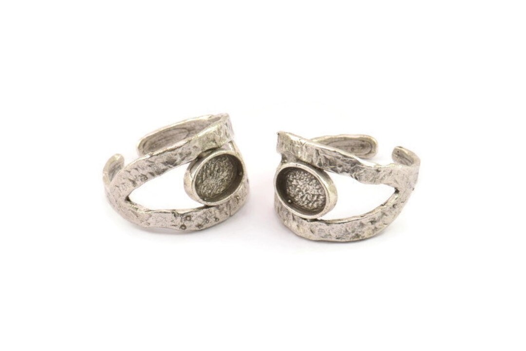 Silver Ring Setting, Antique Silver Plated Brass Adjustable Rings With ...